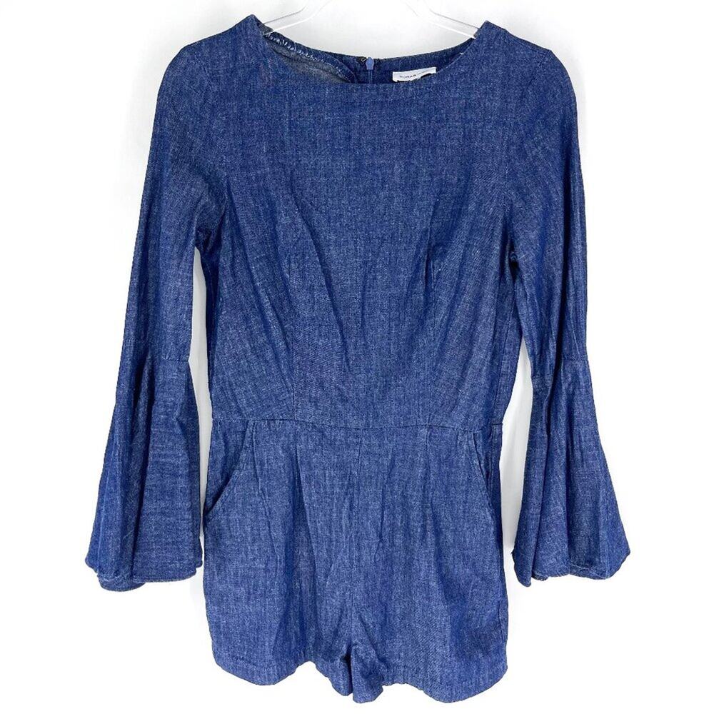 Sugar + Lips Denim Bell Sleeve Romper Blue Size Small